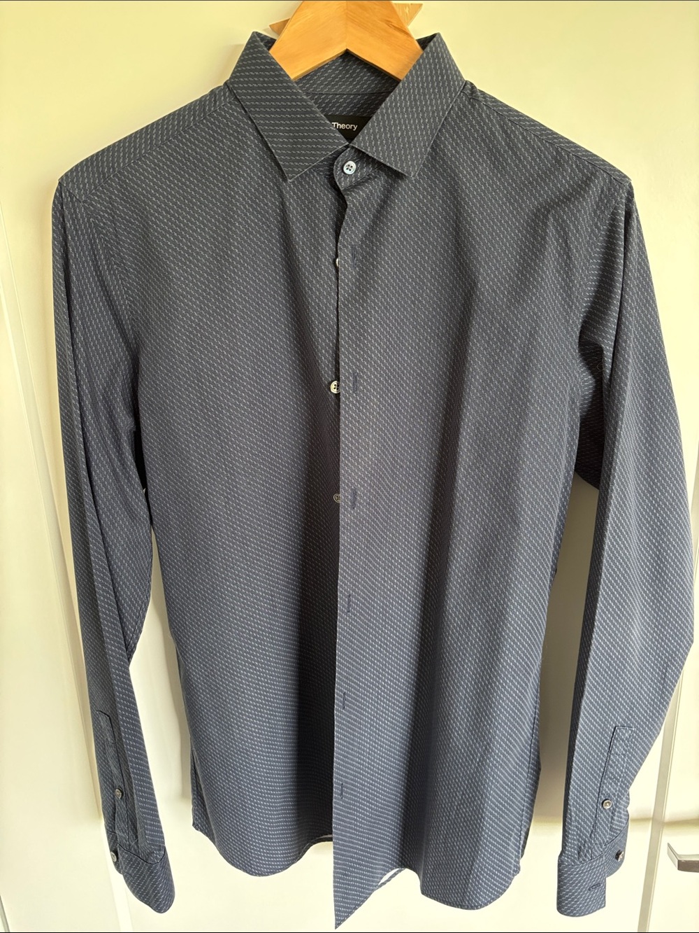 Theory Men's Blue Micro-Pattern Dress Shirt